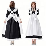 [JUNDOMECY] メイド服 コスプレ 長袖 メイド ロング ワンピース 可愛い クラシカル コスチューム エプロン カチューシャ 白 黒 大きいサイズ 英国風 フリル 衣装 ハロウィン 文化祭 (S)