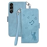 TOO&SOO 適用 Moto G64 5G ケース 手帳型 モトローラ g64y カバー スタンド機能 マグネット カード収納 耐衝撃 全面保護 携帯カバー 可愛い音乐 猫柄 柔らかいTPU Motorola moto g64 / g64y / g54 / motoG54 Power 5G ケース - アイスブルー