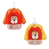 ゼットアンドゼット（Z&Z ）高品質　ベビー　お食事用　長袖防水エプロン 　子供　幼児　スモック 　食事用　食べこぼしポケット付き　2枚組（6月～3歳）　 (01)