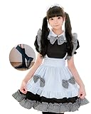 [JIURUN] コスプレ メイド服 メイド エプロン ゴスロリ ロリータ かわいい ハロウィン 衣装 仮装 メイドコスチューム 仮装 大きいサイズ 文化祭 学園祭 (A, M)