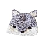 (ビグッド)Bigood 可愛い キッズ用 キツネ ニットキャップ 女の子 男の子 子供 耳付きニット帽 秋 冬 防寒 防風 暖かい 帽子 お出かけ 通学 通園（グレー）