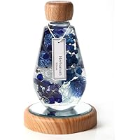 フェリナス【光るレインボーコースター付き＆フェリナス ハーバリウム(木製キャップ)しずく瓶】 ブルー コースター(ライトステージ) ライトアップ 鏡面 円型 木目調 ボトル お年賀 正月飾り 花 ギフト 贈り物 結婚 記念日 誕生日 プレゼント blue-wood-ltd