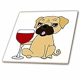 3drose All SmilesアートFood and Drinks – 面白いかわいいパグ犬飲酒ガラスワインの赤 – タイル 6-Inch-Ceramic ct_243504_2