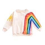 Elfin Parkベビー Tシャツ 長袖 カットソー スウェット シャツ キッズ 男の子 女の子 虹 丸首 長袖 フリンジ デイリー スポーツ フリンジ＋虹 100