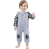 Famuka秋冬 新品 男児女児 ジラフ 長袖フード付き ロンパース オーバーオール (6-9M, グレー)