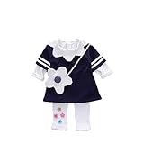 Pojour 春 1-4歳女の子向き 可愛い花 上下3セット キッズ 通気 綿 黒（70cm）