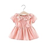 FEVON　ワンピース　ベビー　半袖　夏　丸襟　フリル　おしゃれ　ドレス　赤ちゃん　新生児　女児　ふんわり　可愛い　無地　シンプル　綿麻　通気　快適　通園　通学　ホワイト　ピンク　グリーン　バラ　70