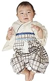 Sweet Mommy 袴 ロンパース ベビー 着物 カバーオール 日本製和柄ちりめん コットン身頃 チェックホワイト 50-70