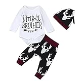 杜屋トヤ　新生児服　Little Brother　上下セット　Ｔシャツ　トップス　長袖ロンパース＋鹿総柄パンツ＋ハット　三点セット　ルームウェア　かわいい　女の子/ガールズ/男の子/子供/赤ちゃん/ベ