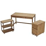 LOWYA （ロウヤ） デスク 机 3点セット キャスター付き ラック ワゴン ビンテージテイスト パイン無垢材 幅120cm ブラウン