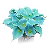 DecoraブルーラテックスリアルタッチLovely人工カラーリリー柄ウェディングブーケフラワーBouquets 10個