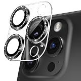 Podick カメラフィルム iPhone 15 Pro/15 Pro Max用 カメラカバー キラキラ 9H強化ガラス アルミ合金 アイフォン15プロ/15Pro Max用 カメラ保護 ピカピカ キズ防止 耐衝撃 高透過率 黒縁取り 露出オーバー防止 極薄 レンズカバー プロテクター ブラックチタニウム