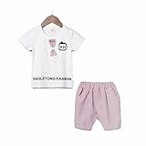 YiYa 子供服 男の子 ボーイズ ベビー服 赤ちゃん ベビー コットン100％ 半袖 Tシャツ パンツ セットアップ 夏 1-3歳 ツーピース 通気性 ホワイト/ピンク お出かけ 出産祝い 可愛い 
