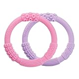 Lifefactory Multi-Sensory Latex & BPA-Free Silicone Teething Ring, Pink/Lilac, Set of 2 by Lifefacto