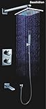 Thermostatic LED Shower Set With 7 Colors Shower Head And Solid Brass Concealed Spout