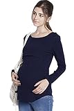 Sweet Mommy 柔らかコットン リブ素材 軽フィット すっきりデコルテ ロング丈 シンプル 授乳 トップス カットソー 授乳服 マタニティ M ネイビー