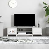 モダンデコ テレビ台 32-50型 対応 120cm幅 ホワイト ローボード ワイド 収納 脚付き 幅120×奥行き28.5×高さ29.5cm TV台 木製 ロータイプ リビング (ホワイト, 120サイズ)