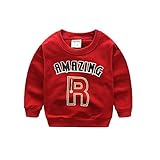 PANCY 子供服 春秋 長袖 Tシャツ キッズ トレーナー 丸い襟 男の子 女の子 かっこいい 英文字 プリント(レッド,90cm)