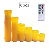 micandleのセット6 Real Wax Dripped Flameless LED CandlesピラーTea Lights Candle with乾電池式とリモートコントロール。 ホワイト C