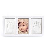 Baby Boy Girl Handprint Footprint, Safe Clay Babyprint Casting Impression Kit, Classic Desktop Woode