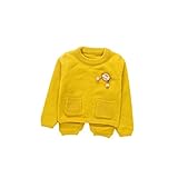 Pojour ベビー服 子供服 女の子ニットセーター 冬 防寒 かわいいポケットトップス おしゃれ 暖かい 厚手 綿 ベビールームウェア 普段着 カジュアル 旅行 記念日 プレゼント 丸首 黄色
