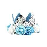 WINOMO パーティー帽子　子供　王冠　フラワー　キラキラ　誕生日パーティー用品　一歳お祝い　撮影道具　ヘアバンド　アクセサリー　髪飾り　ミニクラウン　記念（ブルー）