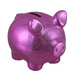 Portly Pigメタリッククローム仕上げMini Ceramic Coin Bank 4インチ ピンク 37090