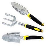 KINGLAKE?3Pcs Ergonomic Garden Tools Set Trowel Cultivator Transplanter for Light Digging Weeding Lo