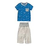 （マソンナーニ）Masonanic 綿100％ ベビー パジャマ 腹巻つき ルームウェア 半袖パジャマ 寝間着 上下セット　男児　 女児　子供服 (110cm, ブルー（飛行機）)