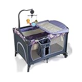(Newox) ベビーベッド プレイヤード ベビーサークル 折りたたみ おむつ替え付き キャリーバッグ付 移動ラクラクキャスター付 上段バシネット付 (ネイビー)