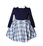 Candykids 子供 キッズ 長袖 女の子 ガールズ ワンピース フレア スカート フォーマル 結婚式 発表会 チェック 卒業式/スーツ/ピアノ/結婚式/面接/七五三/入学式 (100cm)