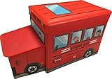 スクールバス型おもちゃ収納ＢＯＸ【レッド】/トイボックス/おもちゃ/玩具/小物入れ/乗り物/座れる/折りたた