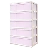 ワイド チェスト タンス 収納ケース 引き出し 5段 ホワイト／チェリーピンク 日本製 MJ-W5-1WNPI