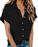[Hotouch] ブラウス レディース 半袖 シャツ 夏 高通気性 薄手 着痩せ ゆったり トップス 100%コットン ボタン付き Vネック 無地 春 秋カジュアル オフィス 普段着（S~XL）