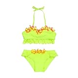 g-real Little Girls Kidsバタフライアップリケビキニセット無地ホルタートップス+フリルボトムビーチ水着 4T イエロー