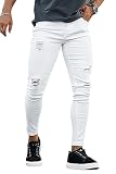 [GINGTTO] ダメージジーンズ メンズ スキニージーンズ スリム ジーパン ストレッチパンツ デニム ホワイト 白 32