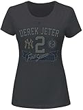 マジェスティックDerek Jeter # 2ニューヨーク・ヤンキースキャプテンレディースミディアムクルーネックFinal Season 2014シャツ – レディースチャコールグレー