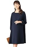 Angeliebe エンジェリーベ マタニティ 授乳口付き ボリューム スリーブ ワンピース 授乳服 産前 産後 対応 お呼ばれ お宮参り M ～ L ネイビー 21924 21924202