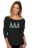 " tri-delta " (デルタDeltaデルタ) Sororityギリシャ文字Glitter & Bling長袖ゆったりプルオーバーsweatshirt- Medium