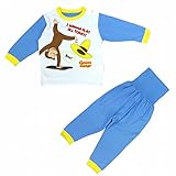 長袖パジャマ おさるのジョージ 腹巻付 寝間着 ニットキルト ホワイト-サックス 80