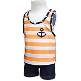 ボーイズベビー水着[WHOLE SWIM]男の子|男児|赤ちゃん用ボーダー柄|マリン柄グレコタイプ水着|セパレート風|UVプロテクト|サンブロック 95cm オレンジ