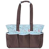 【Ani Mam Kids】大容量なのにコンパクト トートバッグ マザーズバッグ 収納たっぷり 充実のポケット数 花柄 おむつ替えシート付 (ブルー×ブラウン)