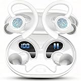 イヤホン bluetooth 耳掛け ワイヤレスイヤホン「最先端 Bluetooth5.4 搭載 ENCノイズキャンセリング」瞬時接続 ブルートゥース Hi-Fi音質 最大50時間再生 LEDディスプレイ表示 IPX7防水 Type-C急速充電 小型軽量 ビジネス/スポーツ/WEB会議/通勤/通学-ホワイト