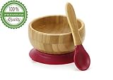 Baby Toddler Bamboo Spill Proof Stay Put Suction Bowl. Bye Bye Plastic + Spoon Soft Tip Teether NO-B