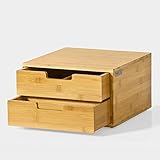 SoBuy FRG82-N 収納ボックス 引き出し 2段式 小物入れ 文房具 卓上収納 竹製 引ナチュラル 幅30×奥行30