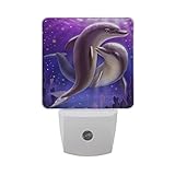 Alaza Ocean Sea動物イルカパープルLED Night Light Dusk to Dawnセンサープラグin Night Home Decorデスクランプfor Adult