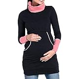 Maternity T-Shirt 授乳服 授乳口付き マタニティトップス - レディース 長袖 レイヤード 妊婦服 トップス 高い襟 [Zhhlinyuan]