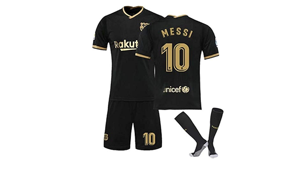 Amazon Co Jp 子供大人用 バルセロナ 黒金 ユニフォーム 上下セット 21 ホーム スタジアムジャージー 10番 メッシ サッカー チームユニフォーム レプリカ ユニフォーム スポーツフットボールスーツ ユニセックス とソックス Size M ファッション