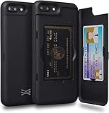 TORU CX PRO iPhone 8 Plus/iPhone 7 Plus 互換品 ケース カード背面収納 | 隠れた 手帳型 2枚 カード | 2重構造 耐衝撃 IC カード ポケット パススリム カバー (ミラー 含ま) - ブラック