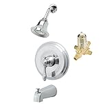 Aqueous KTS-404010CH Shower Kit with Trim, Antique Showerhead, Tub Spout and Diverter, and Rough-in 